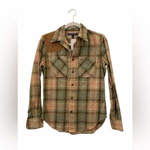 Ralph Lauren Suede Patches Tan and Red Plaid Shirt